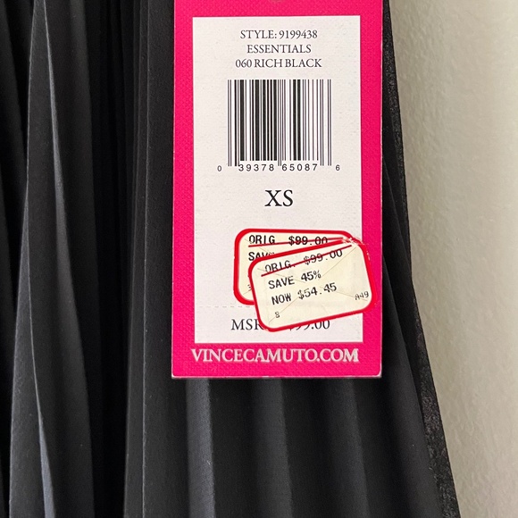VINCE CAMUTO Sz M Black Pleated Chiffon Midi Skirt Elastic Waist Pull On - Picture 4 of 7